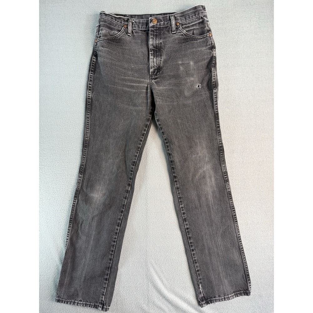 Wrangler 936WBK Jeans Mens 32x34 Gray Slim Straight Distressed Denim Cowboy Cut